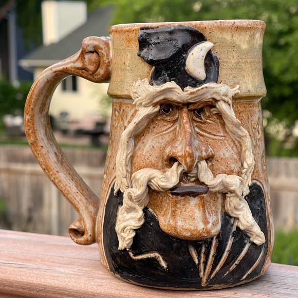 John Coiner Art Pottery Stoneware 3D Wizard Face Mug Coffee Cup 80s Vintage VTG - Picture 1 of 13
